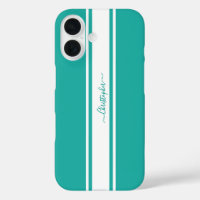 Moderne Blauwgroen witte racestripes monogrammed C