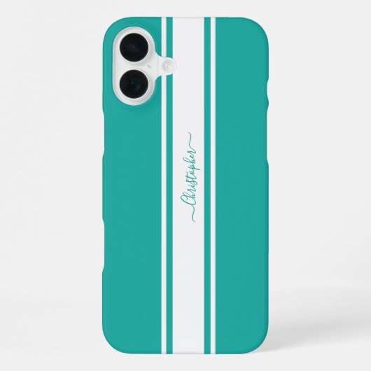 Moderne Blauwgroen witte racestripes monogrammed C iPhone Hoesje (Achterkant)