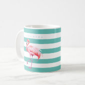 Moderne Blauwgroen Witte Streep Roze Flamingo Aang Koffiemok (Voorkant links)
