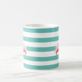 Moderne Blauwgroen Witte Streep Roze Flamingo Aang Koffiemok (Center)