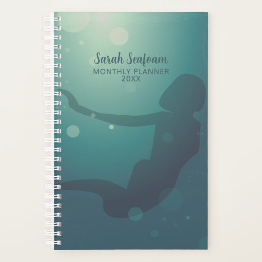Moderne Blauwgroen Zeemeermin Maandplanner Planner (Voorkant)