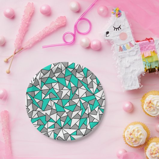 Moderne Blauwgroen, zwarte en witte strips Papieren Bordje (Feest)