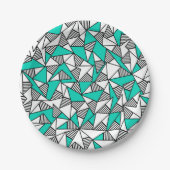 Moderne Blauwgroen, zwarte en witte strips Papieren Bordje (Voorkant)