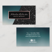 Moderne Blauwgroen zwarte glitter Beauty Salon Spa Visitekaartje (Voorkant / Achterkant)