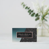 Moderne Blauwgroen zwarte glitter Beauty Salon Spa Visitekaartje (Staand voorkant)