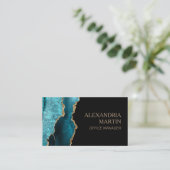 Moderne Blauwgroen zwarte gouden glitter marmer Visitekaartje (Staand voorkant)