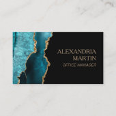 Moderne Blauwgroen zwarte gouden glitter marmer Visitekaartje (Voorkant)