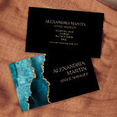 Moderne Blauwgroen zwarte gouden glitter marmer Visitekaartje