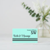 Moderne Blauwgroen zwarte strepen met monogram sti Visitekaartje (Staand voorkant)