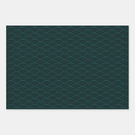 Moderne Blauwgroen zwarte witte geometrische Japan Inpakpapier Vel (Voorkant 2)