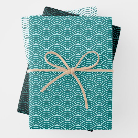 Moderne Blauwgroen zwarte witte geometrische Japan Inpakpapier Vel (In situ)