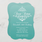 Moderne  Blauwgroen zweet-zestiende verjaardag Kaart (Voorkant / Achterkant)