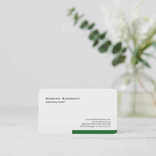 Moderne blauwgroene platte minimalist met wit bos visitekaartje (Staand voorkant)