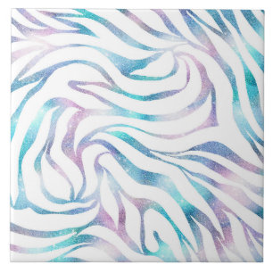 Moderne blauwpaarse glitter Glam Zebra afdrukken Tegeltje