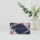 Moderne blauwroze gouden interieurontwerper busje visitekaartje (Staand voorkant)