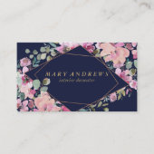 Moderne blauwroze gouden interieurontwerper busje visitekaartje (Voorkant)