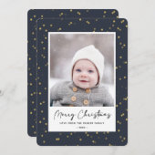 Moderne blauwtoneelminimalist voor een goudster feestdagenkaart (Voorkant / Achterkant)