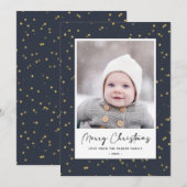 Moderne blauwtoneelminimalist voor een goudster feestdagenkaart (Voorkant / Achterkant)