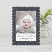 Moderne blauwtoneelminimalist voor een goudster feestdagenkaart (Staand voorkant)