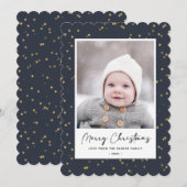 Moderne blauwtoneelminimalist voor een goudster feestdagenkaart (Voorkant / Achterkant)