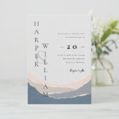 moderne blauwvintonijn bergt huwelijksuitnodiging kaart (Staand voorkant)