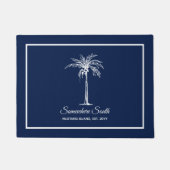 Moderne blauwwitte palmboom, aangepast deurmat (Voorkant)
