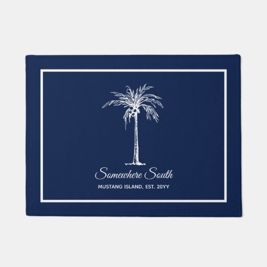 Moderne blauwwitte palmboom, aangepast deurmat (Voorkant)