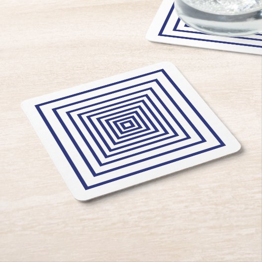 Moderne blauwwitte vioolkwadraten geometrisch patr kartonnen onderzetters (Schuin)