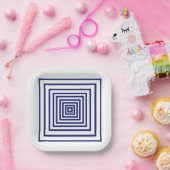 Moderne blauwwitte vioolkwadraten geometrisch patr papieren bordje (Feest)
