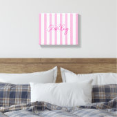 Moderne Bleek Roze en Witte Gestreepte Naam Canvas Afdruk (Insitu (Slaapkamer))