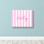 Moderne Bleek Roze en Witte Gestreepte Naam Canvas Afdruk (Insitu (Houten vloer))