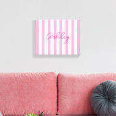 Moderne Bleek Roze en Witte Gestreepte Naam Canvas Afdruk (Insitu (Woonkamer))