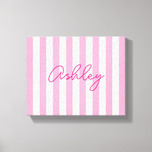 Moderne Bleek Roze en Witte Gestreepte Naam Canvas Afdruk