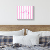 Moderne Bleekroze en Witte Gestreepte Naam Canvas Afdruk (Insitu (Slaapkamer))