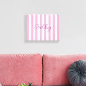 Moderne Bleekroze en Witte Gestreepte Naam Canvas Afdruk (Insitu (Woonkamer))