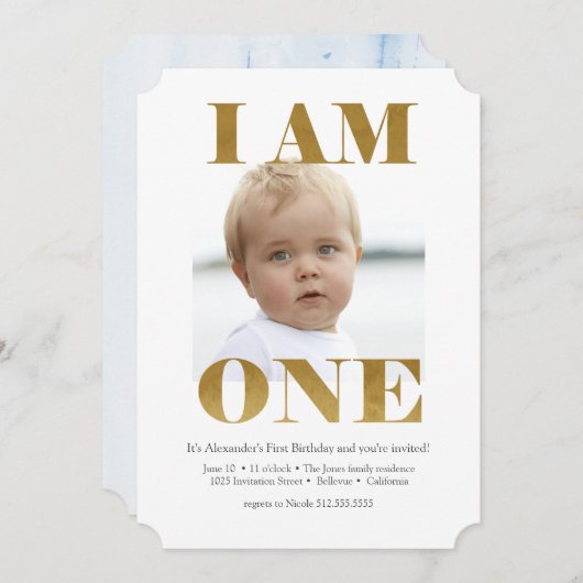 Moderne Bleke blauw + gouduitse uitnodigingen van  (Voorkant / Achterkant)