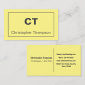 Moderne Bleke Gele Minimalistische Naam en Initial Visitekaartje (Voorkant / Achterkant)