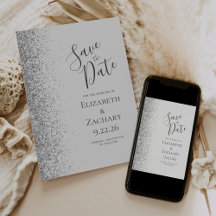 Moderne Bleke Grijs Zilveren Glitter Save the Date