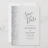 Moderne Bleke Grijs Zilveren Glitter Save the Date Aankondiging (Voorkant)