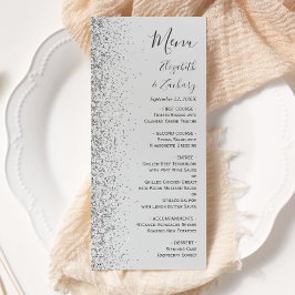 Moderne Bleke Grijze Zilveren Glitter Rand Bruilof Menu