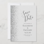Moderne Bleke Grijze Zilveren Glitter Save the Dat Aankondiging (Voorkant)