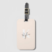 Moderne Bleke perzik gepersonaliseerde monogram na Bagagelabel (Voorkant (verticaal))