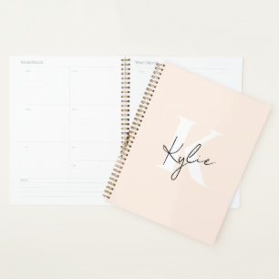 Moderne Bleke perzik gepersonaliseerde monogram na Planner