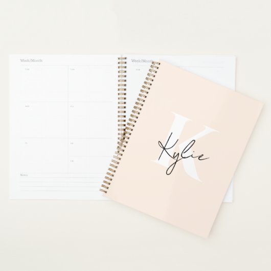 Moderne Bleke perzik gepersonaliseerde monogram na Planner (Display)