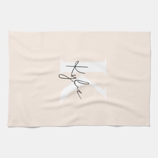 Moderne Bleke perzik gepersonaliseerde monogram na Theedoek (Horizontaal)