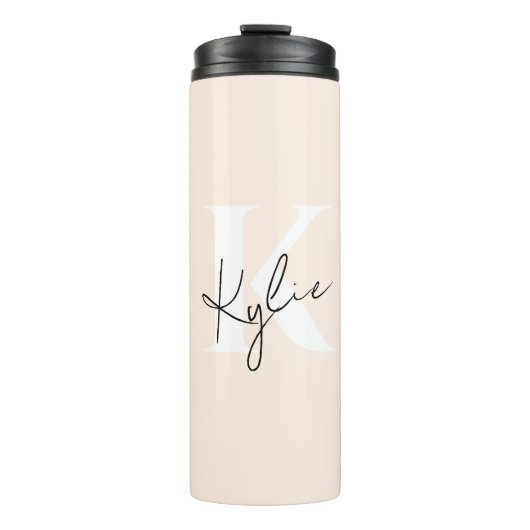 Moderne Bleke perzik gepersonaliseerde monogram na Thermosbeker (Voorkant)