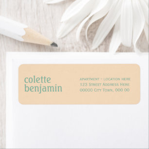 Moderne Bleke Perzik & Turquoise-Groene Adres Etiket