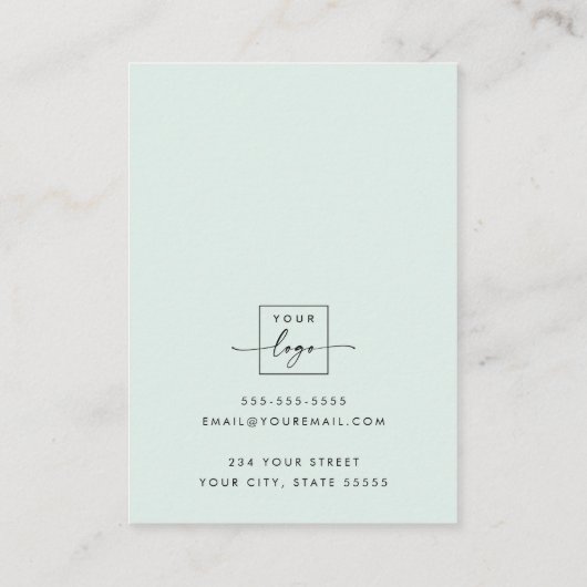 Moderne bleke stoffige zee groene witte oorbel kaa visitekaartje (Achterkant)