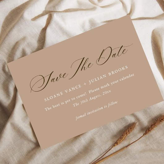 Moderne Bleke Taupe Typografie Save the Date Kaart
