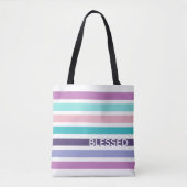 Moderne BLESSED Pastel Striped Christelijk Tote Bag (Voorkant)